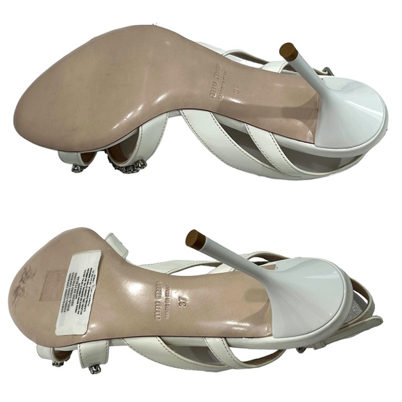 MIU MIU BIANCO WHITE JEWEL EMBELLISHED CALZATURE DONNA OPEN TOE STILETTO SANDAL - Picture 16 of 16